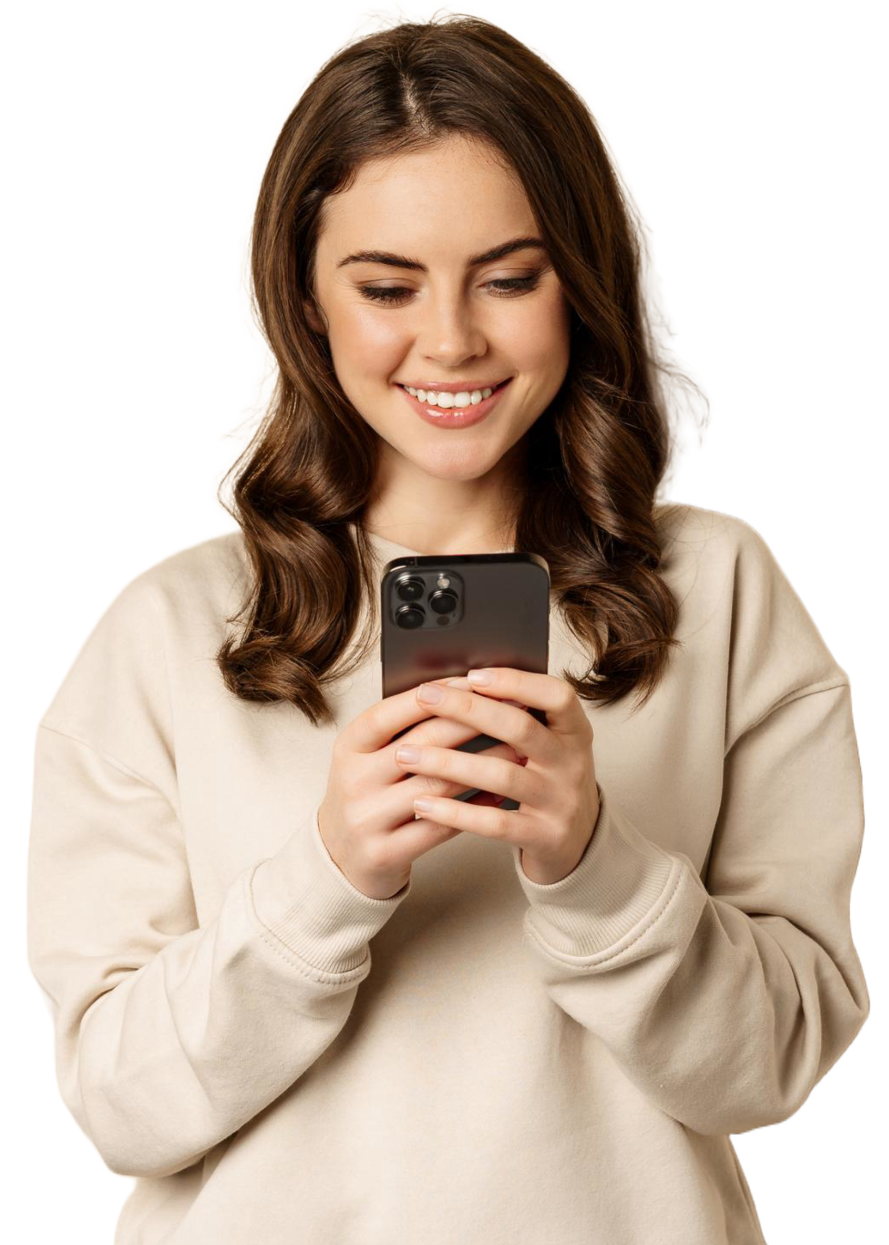A team member sharing company content from her phone